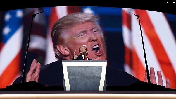Donald Trump beszél 2016 júliusában a clevelandi republikánus konvención Donald Trump beszél 2016 júliusában a clevelandi republikánus konvención