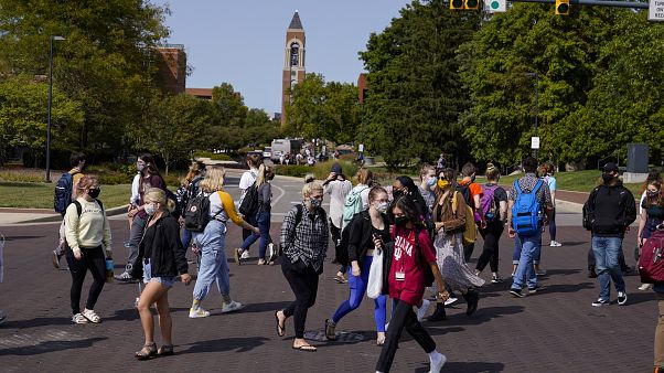 Des étudiants sur le campus de l'université de Ball State à Muncie - Indiana, Etats-Unis -, le 10 septembre 2020 Des étudiants sur le campus de l'université de Ball State à Muncie - Indiana, Etats-Unis -, le 10 septembre 2020