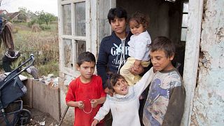 A Roma family at home in Romania during the pandemic-related lockdown in March.