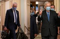 Left: Senate Minority Leader Chuck Schumer, a Democrat from NY; Right: Senate Majority Leader Mitch McConnell, a Republican from Kentucky.