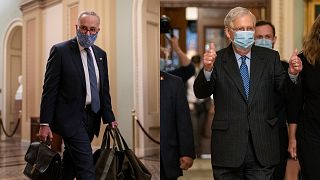 Left: Senate Minority Leader Chuck Schumer, a Democrat from NY; Right: Senate Majority Leader Mitch McConnell, a Republican from Kentucky.