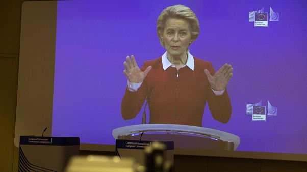 Ursula von der Leyen au cours d'une visioconférence à Bruxelles, le 28 octobre 2020 Ursula von der Leyen au cours d'une visioconférence à Bruxelles, le 28 octobre 2020