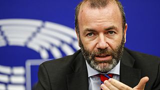 Germany's Manfred Weber, of the group of the European People's Party (Christian Democrats), during a press briefing at the European Parliament in Strasbourg, eastern France