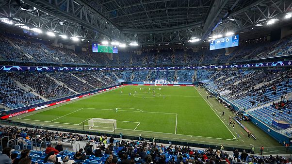 The Champions League group F soccer match between Zenit St.Petersburg and Brugge at the Saint Petersburg stadium in St. Petersburg, Russia, Tuesday, Oct. 20, 2020. The Champions League group F soccer match between Zenit St.Petersburg and Brugge at the Saint Petersburg stadium in St. Petersburg, Russia, Tuesday, Oct. 20, 2020.