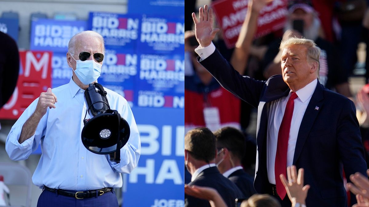 Democratic presidential candidate Joe Biden (L) and US President Donald Trump (R) are competing in the final days of the US election campaign.