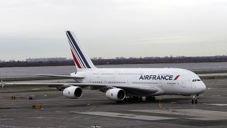 An Air France Airbus A380 taxis at John F. Kennedy International Airport in New York.