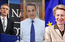 Jens Stoltenberg - Kiryakos Miçotakis - Ursula von der Leyen