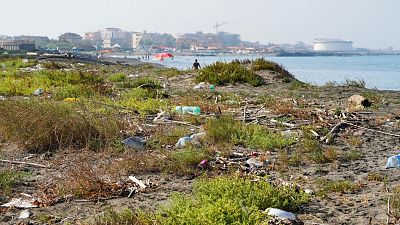 Garbage is seen along a beach at Fiumicino, near Rome. Garbage is seen along a beach at Fiumicino, near Rome.