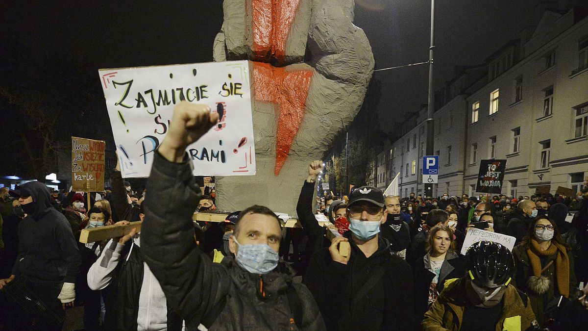 Акция протеста против запрета абортов в Варшаве 30 октября 2020
