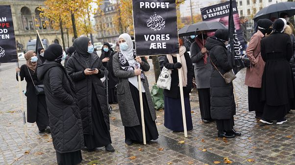 Fransa'nın Kopenhag Büyükelçiliği önünde protesto Fransa'nın Kopenhag Büyükelçiliği önünde protesto