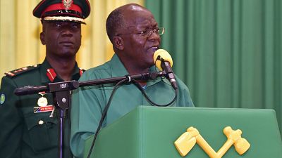 Tanzania ruling party CCM Presidential Candidate President John Magufuli addresses Dodoma region elders at the climax of his election campaign on Tuesday. Tuesday, Oct. 27