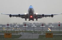 In this file photo dated Monday April 19, 2010, The first of three KLM passenger planes heading to New York takes off from Schiphol airport in Amsterdam, Netherlands.