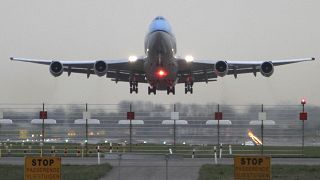 In this file photo dated Monday April 19, 2010, The first of three KLM passenger planes heading to New York takes off from Schiphol airport in Amsterdam, Netherlands.