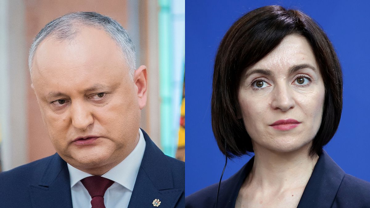 Incumbent Moldovan President Igor Dodon (Left) and pro-European candidate Maia Sandu (right).