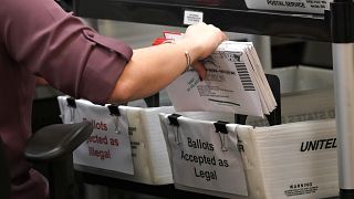 FILE - An election worker sorts vote-by-mail ballots at the Miami-Dade County Board of Elections in Doral, Fla., on Oct, 26, 2020.