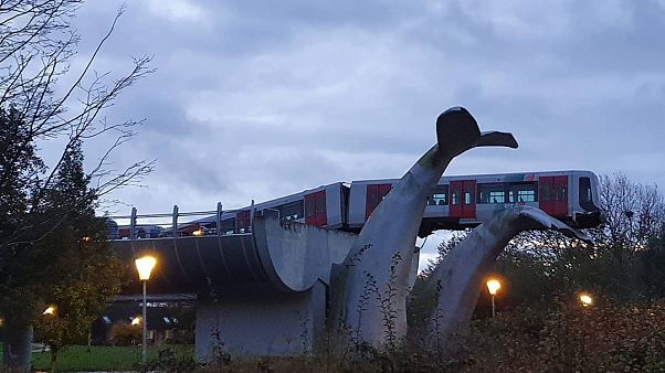 A metrómentő bálnauszony a szerelvénnyel A metrómentő bálnauszony a szerelvénnyel