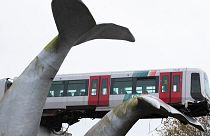 قطار مترو هولندي خرج عن مساره فتلقفه تمثال ذيل حوت على مشارف روتردام.