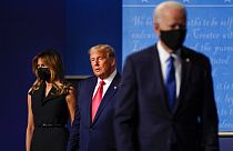 Donald Trump and Joe Biden during the second and final presidential debate at Belmont University in Nashville, Tenn. on Oct. 22, 2020. 