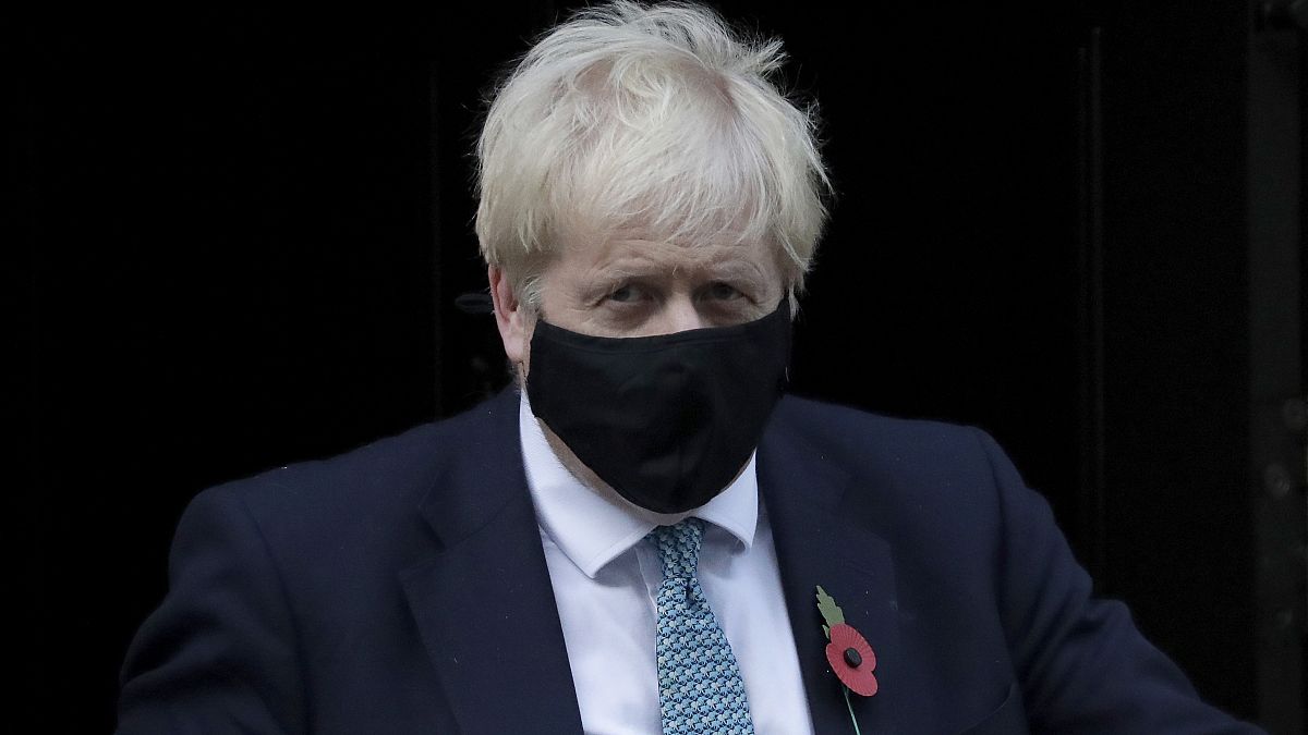 British Prime Minister Boris Johnson leaves 10 Downing Street in London to go to the Houses of Parliament. Monday, Nov. 2, 2020.