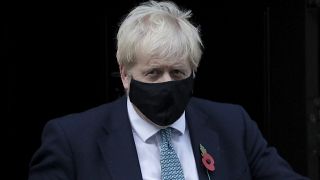 British Prime Minister Boris Johnson leaves 10 Downing Street in London to go to the Houses of Parliament. Monday, Nov. 2, 2020.