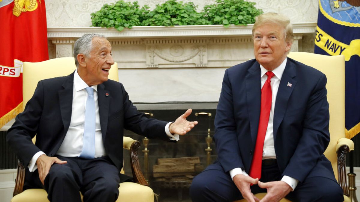 President Donald Trump meets with Portuguese President Marcelo Rebelo de Sousa in the Oval Office of the White House in Washington, Wednesday, June 27, 2018