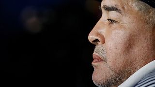 Diego Maradona em março deste ano durante um jogo contra o Boca Juniors