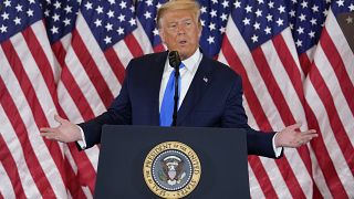 President Donald Trump addressed the media in the East Room of the White House.