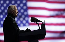 Democratic presidential candidate former Vice President Joe Biden speaks at a drive-in rally at Heinz Field, Monday, Nov. 2, 2020, in Pittsburgh. 