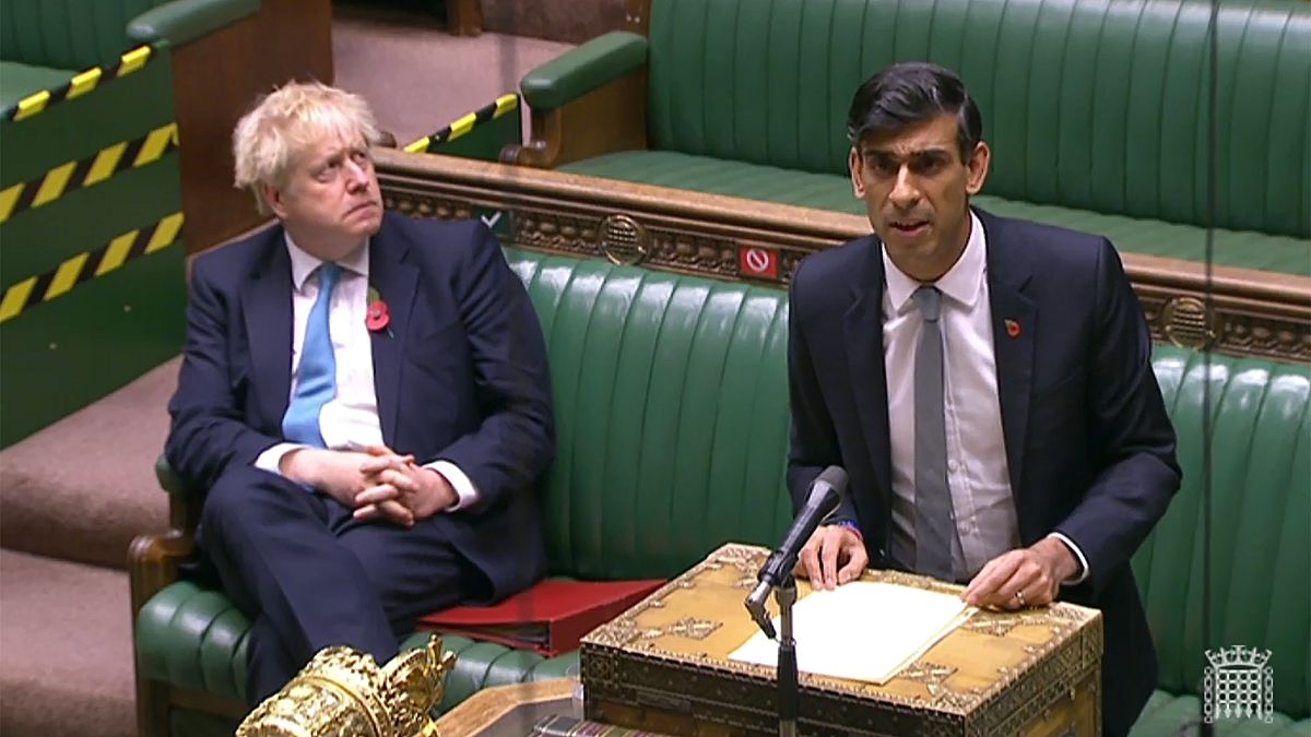 Britain's Chancellor of the Exchequer Rishi Sunak gives an update of the economy in the House of Commons in London on November 5, 2020.