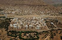 Vue aérienne de la ville de Chibam, dans le gouvernorat d'Hadramaout - Yémen -  le 17 octobre 2020