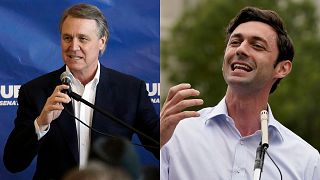 Senator David Perdue (Left) and Democratic challenger Jon Ossoff (Right)