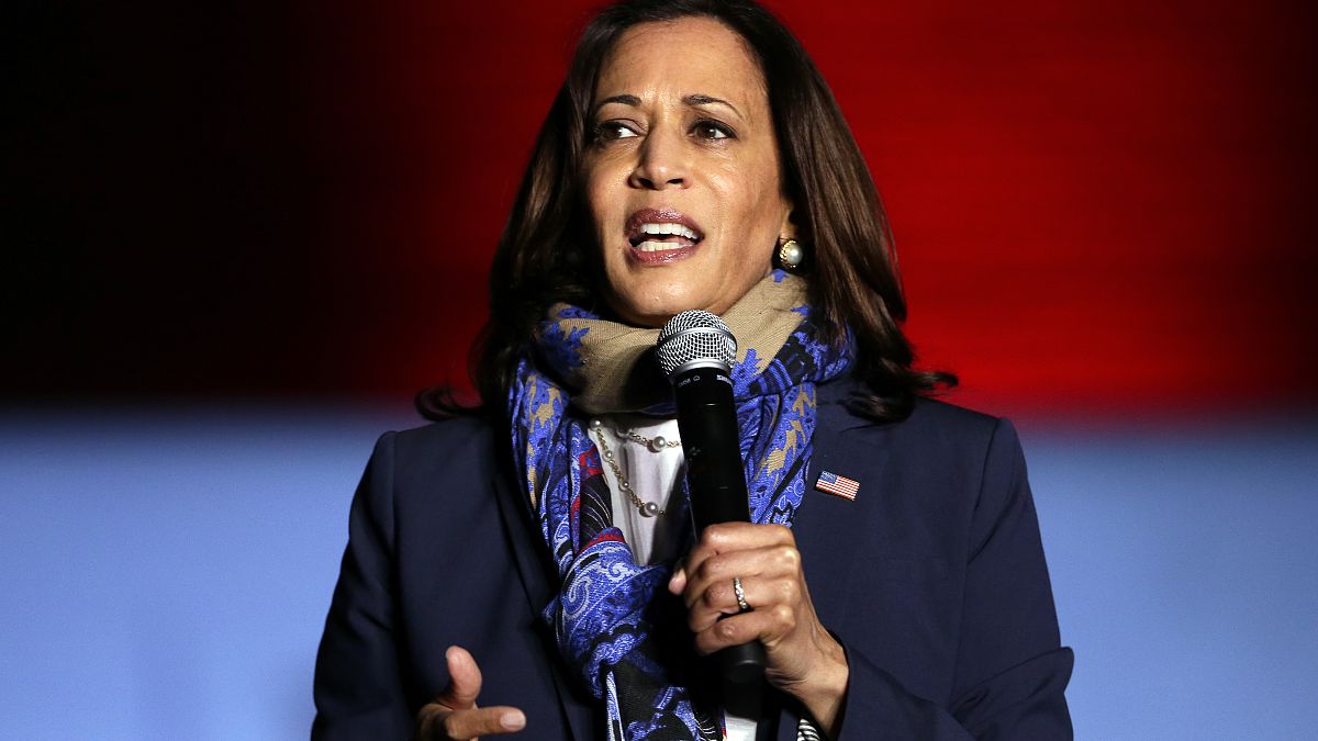 Democratic vice presidential candidate Sen. Kamala Harris, D-Calif., speaks to supporters during a campaign stop at the University of Houston Friday, Oct. 30, 2020, in Houston