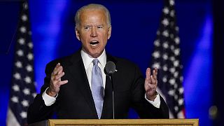 President-elect Joe Biden gives his victory speech on Saturday, November 7, 2020, in Wilmington, Delaware.