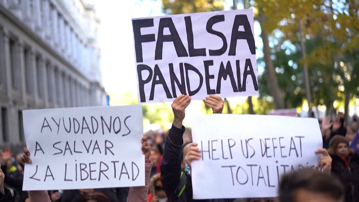 Hundreds protest against 'fake pandemic' in Madrid