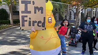 Biden supporters celebrate in Washington, DC, November 9, 2020. 