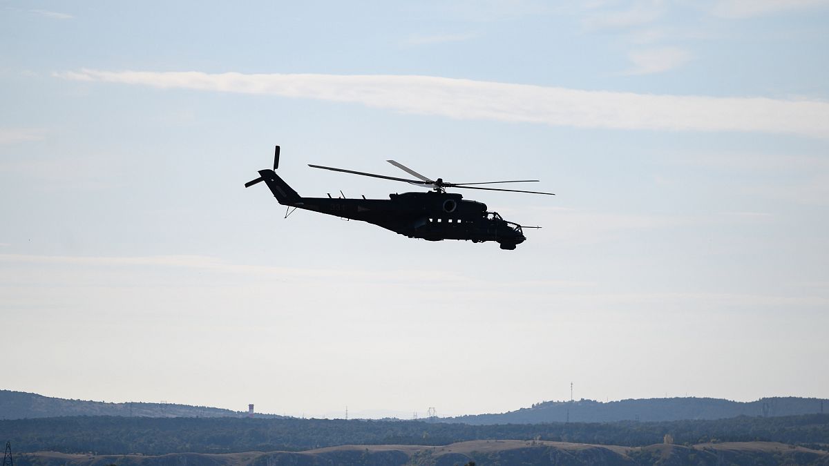 Mi-24 típusú harci helikopter a Brave Warrior 2020 nemzetközi hadgyakorlaton a Veszprém megyei Hajmáskér közelében 2020. szeptember 24-én