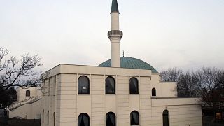 The minaret and the mosque of the Islamic center Vienna