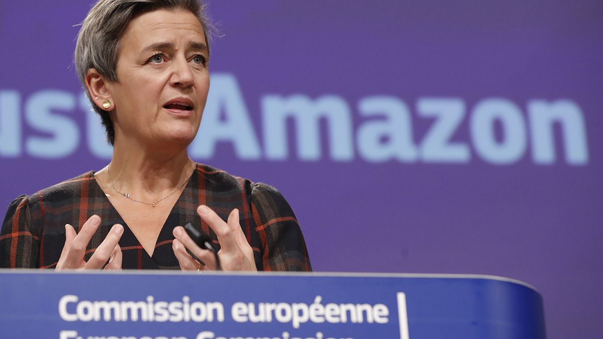 European Executive Vice-President Margrethe Vestager during a press conference regarding an antitrust case with Amazon in Brussels on Nov. 10, 2020.