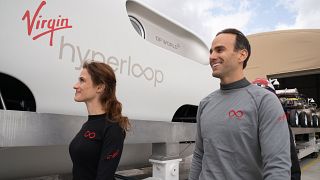 First two passengers climb on board the Virgin Hyperloop in Los Angeles