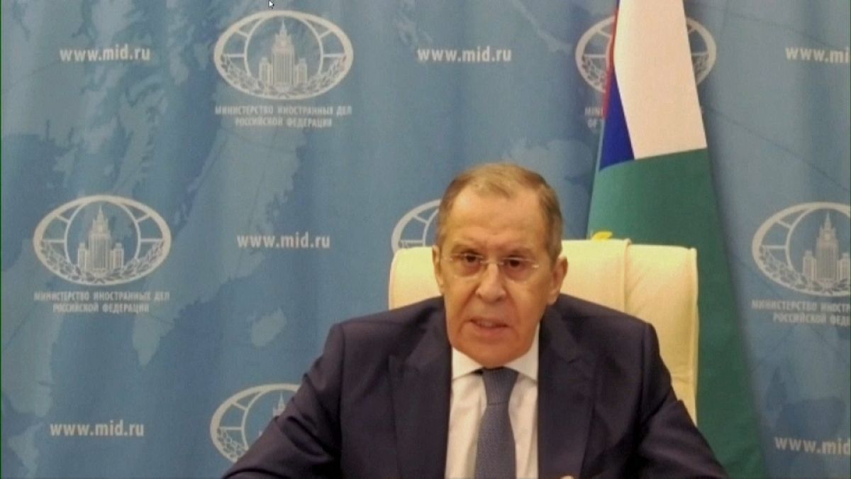 Russian Foreign Minister Sergei Lavrov speaking at a news conference Thursday