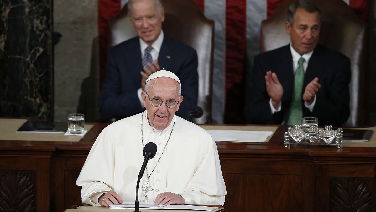 FILE - In this Thursday, Sept. 24, 2015 file photo, Pope Francis addresses a joint meeting of Congress on Capitol Hill in Washington.
