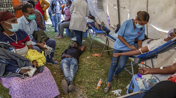 Dons du sang à Addis Abeba en soutien à l'offensive militaire contre la rébellion du Tigré, 12 novembre 2020 Dons du sang à Addis Abeba en soutien à l'offensive militaire contre la rébellion du Tigré, 12 novembre 2020