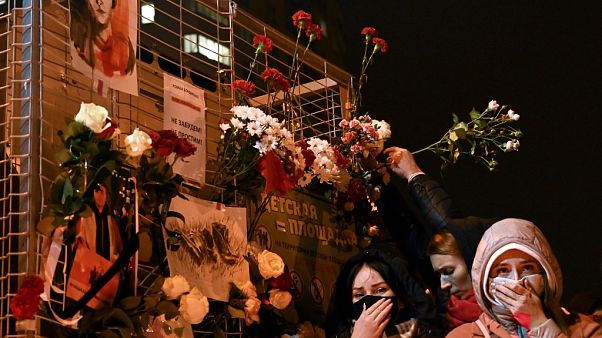 People have laid flowers to pay tribute at 'The Square of Changes' in Minsk. People have laid flowers to pay tribute at 'The Square of Changes' in Minsk.