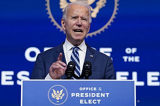 President-elect Joe Biden speaks at The Queen theatre, Tuesday, Nov. 10, 2020, in Wilmington
