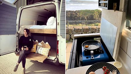 Jennifer outside the mini-bus she converted during her time on furlough