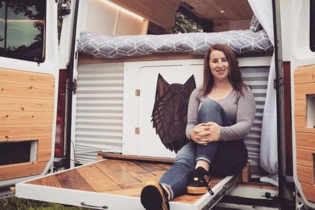 Jennifer outside the mini-bus she converted during her time on furlough