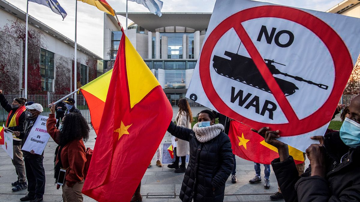 Almanya'da Etiyopya ile Tigray bölgesi arasındaki çatışmalara karşı Almanya'da düzenlenen bir protesto