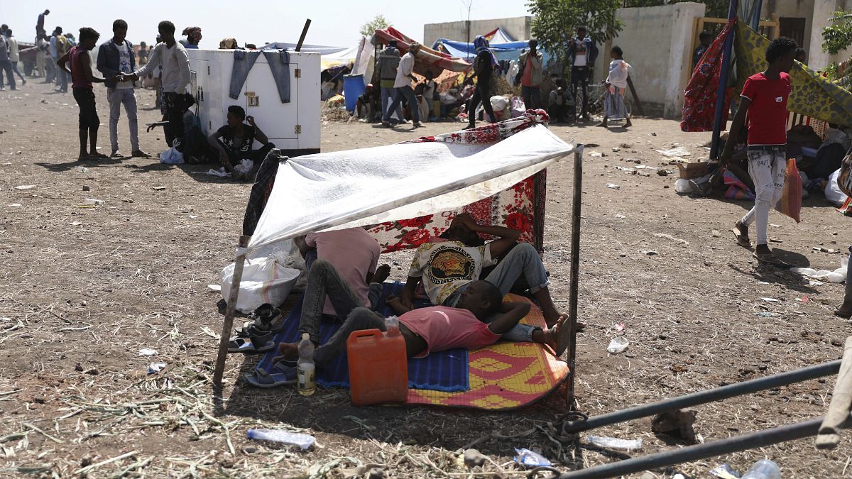 Refugees from Ethiopia's Tigray region at the UNCHR center at Hamdayet, Sudan, Nov. 14, 2020. Tigray's regional government has fired rockets at the neighboring Amhara region.