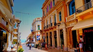 25th of August Street in central Heraklion leads from the Morosini or Lion's Fountain to the Mediterranean Sea.