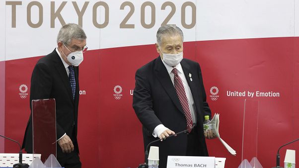 IOC-Präsident Bach und der Chef des japanischen Olympiakomitees, Yoshiro Mori IOC-Präsident Bach und der Chef des japanischen Olympiakomitees, Yoshiro Mori